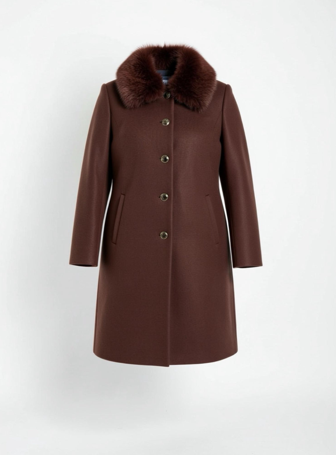 Women’s Wool-Blend Winter Coat with Faux Fur Collar – Brown