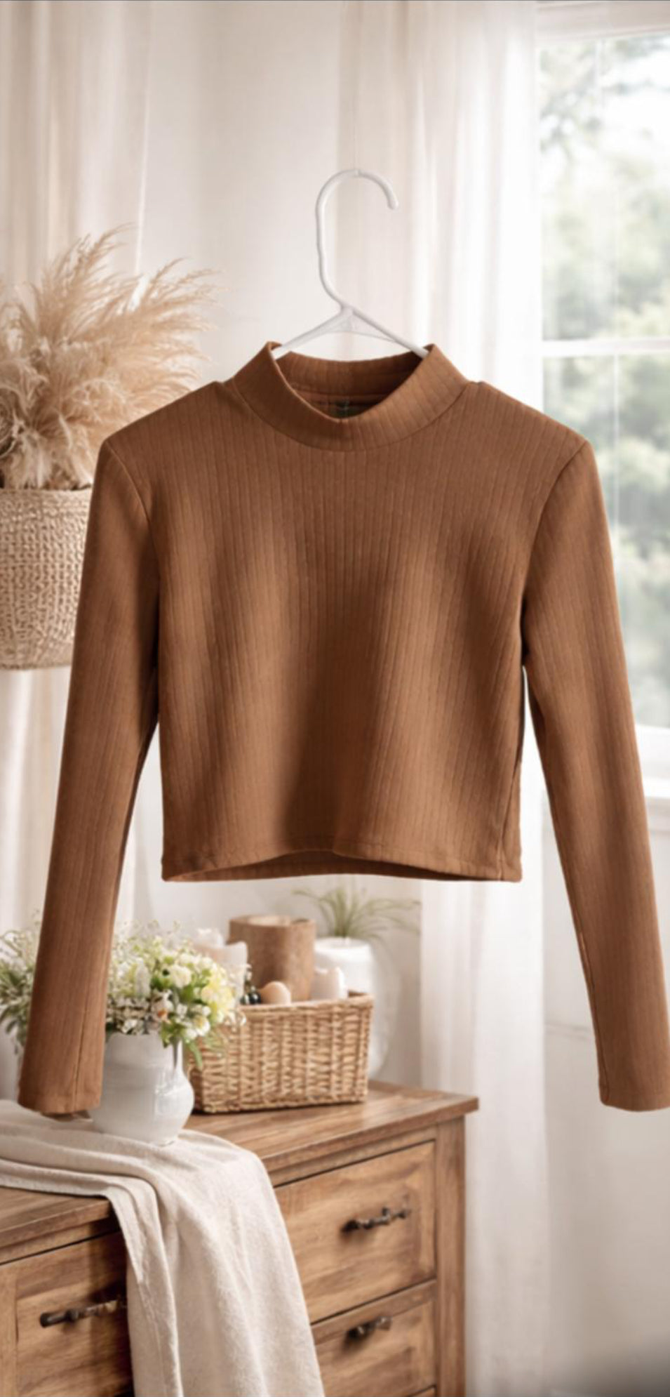 Ribbed Long Sleeve Crop Top for Women