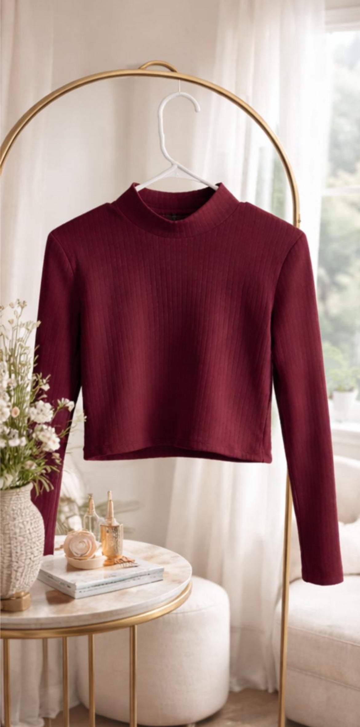 Ribbed Long Sleeve Crop Top for Women