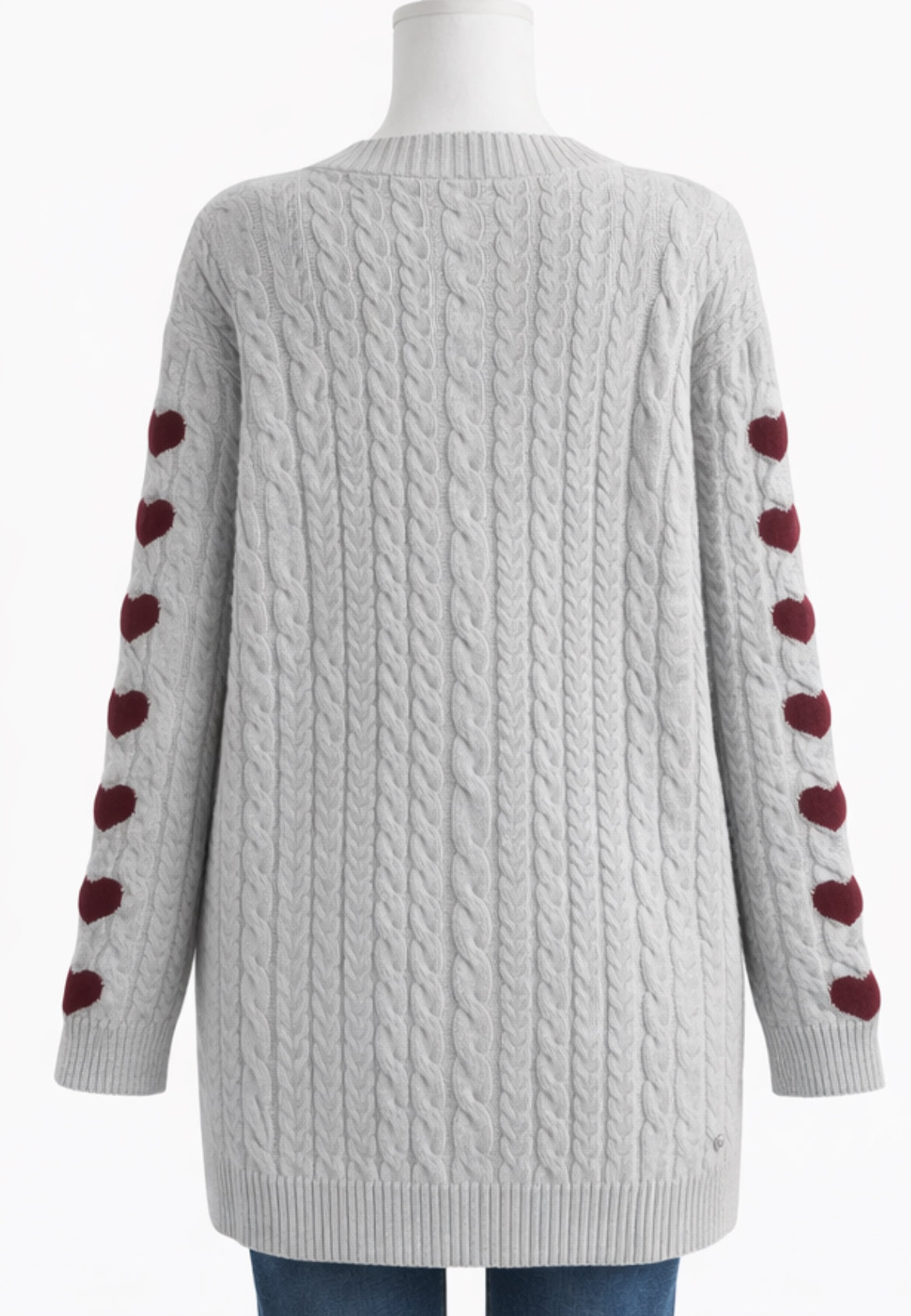 Cable-Knit Grey Cardigan with Heart Sleeves
