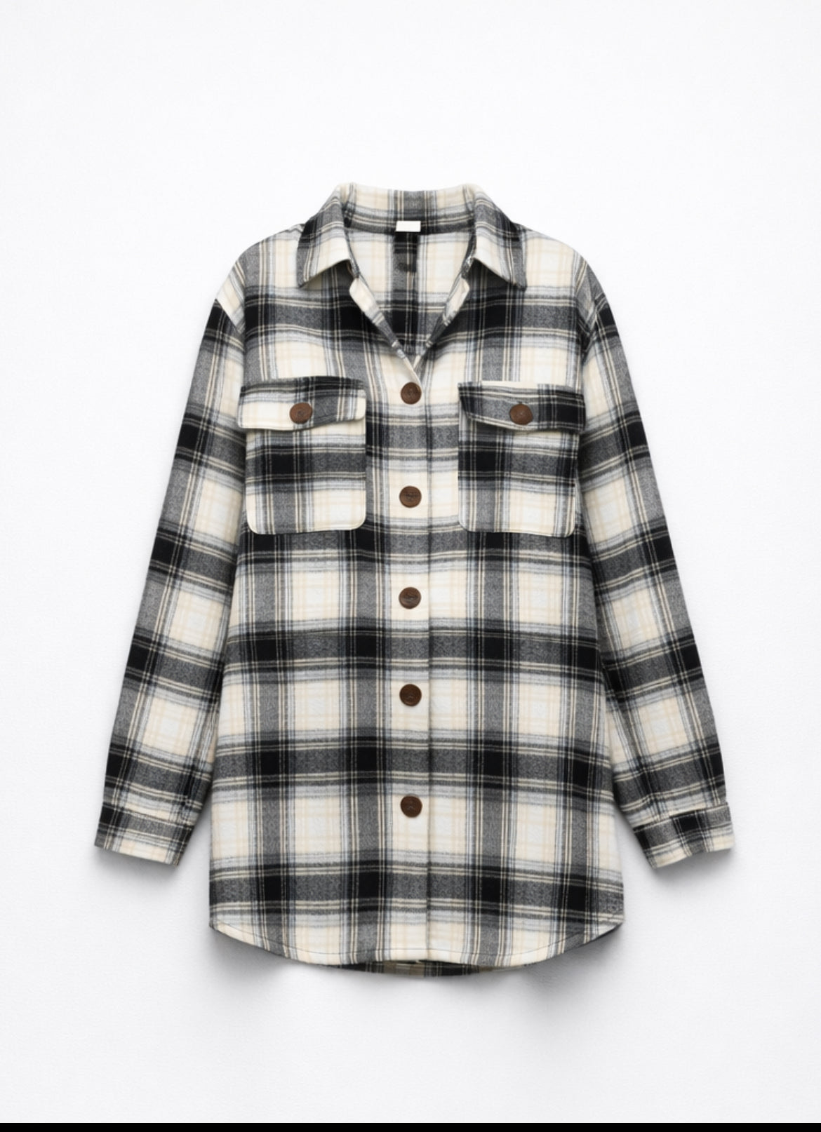Women’s Plaid Button-Up Shacket – Oversized Flannel Shirt Jacket