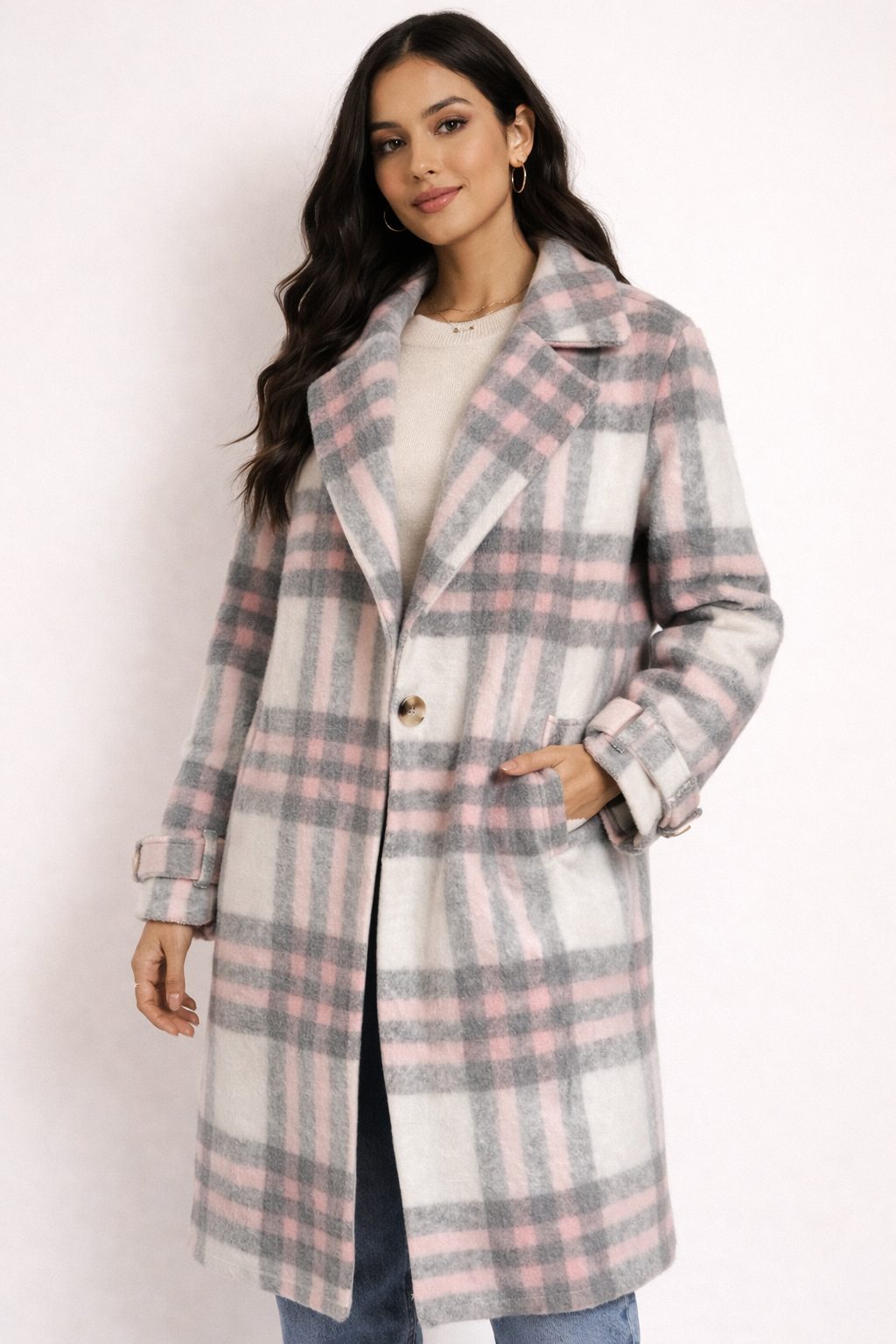 Classic Women’s Plaid Coat (Size M)