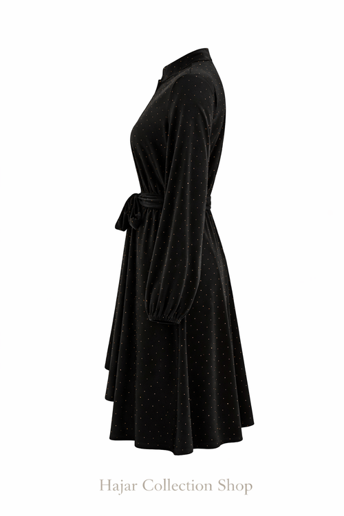Black Mini Dress with Gold Dots