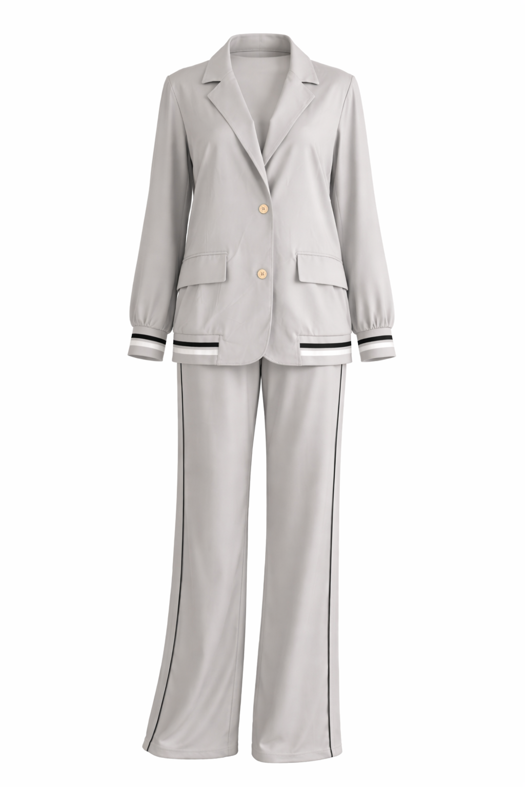 Women’s Grey Two-Piece Blazer Set with Stripe Detail